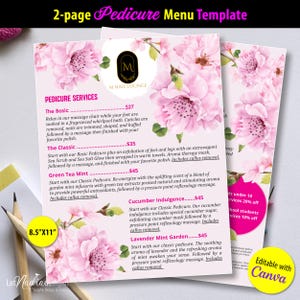 2-seitige Pediküre-Menüvorlage | Nagelstudio Preisliste Vorlage | Pediküre Service-Nagel-Salon-Menü | Kirschblüten-Design (NUR VORLAGE)