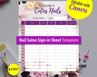 Nail Salon Sign-in Sheet Template 8.5X11  (TEMPLATE ONLY) | Editable Sign In Sheet in Canva