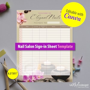 Nail Salon Sign-in Sheet Template 8.5X11  (TEMPLATE ONLY) | Editable Sign In Sheet in Canva
