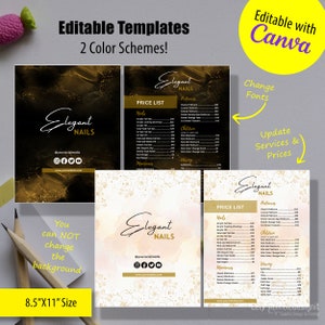 Nail Salon Price List Template | Nail Spa Services Menu Design | Printable Price Sheet | Editable Price List  Manicures Pedicures (TEMPLATE)