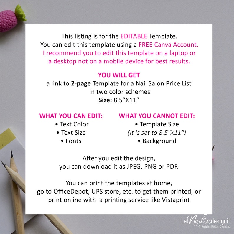Nail Salon Price List Template | Nail Spa Services Menu Design ...
