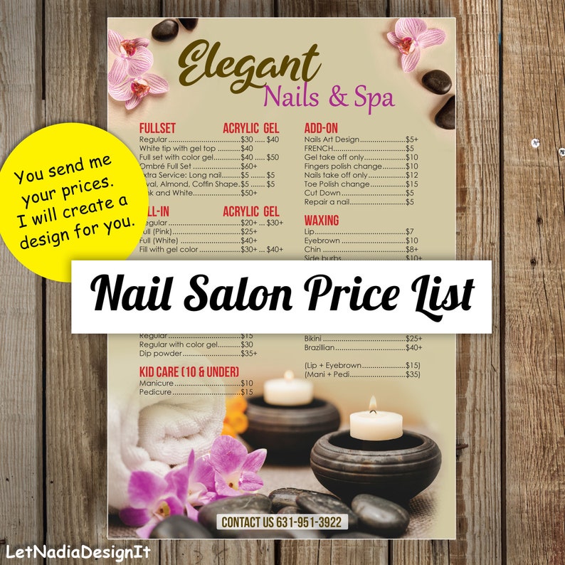 Nail Salon Price List, Nail Salon Menu DESIGN ONLY Etsy