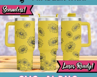 Daisy Flower Tumbler Laser Svg, 40oz Tumbler Full Wrap Laser Svg, Laser Engraved Svg, Tumbler Laser File, Laser Tumbler Wrap, Flower svg