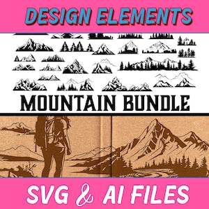 Mountains SVG bundle | Mountains and Trees | Natural Landscape Silhouettes | Mountain Range Clip Art | Commercial Use, Instant download