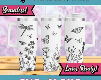 Spring Flowers Tumbler Laser Svg, 40oz Tumbler Full Wrap Laser Svg, Laser Engraved Svg, Tumbler Laser File, Laser Tumbler Wrap