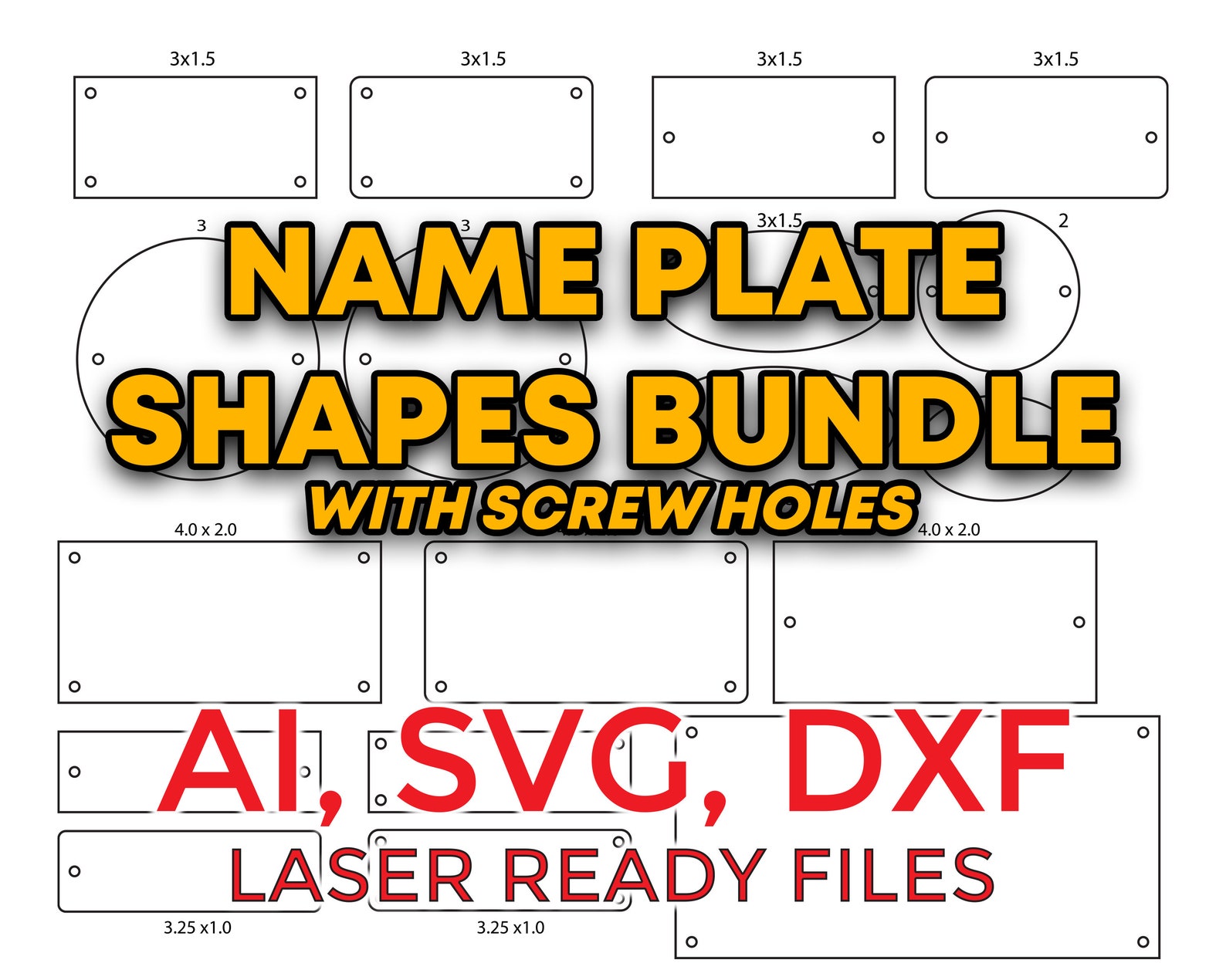 Tags and Name Plates Shapes With Screw Holes, Bundle, Labels, SVG, AI ...