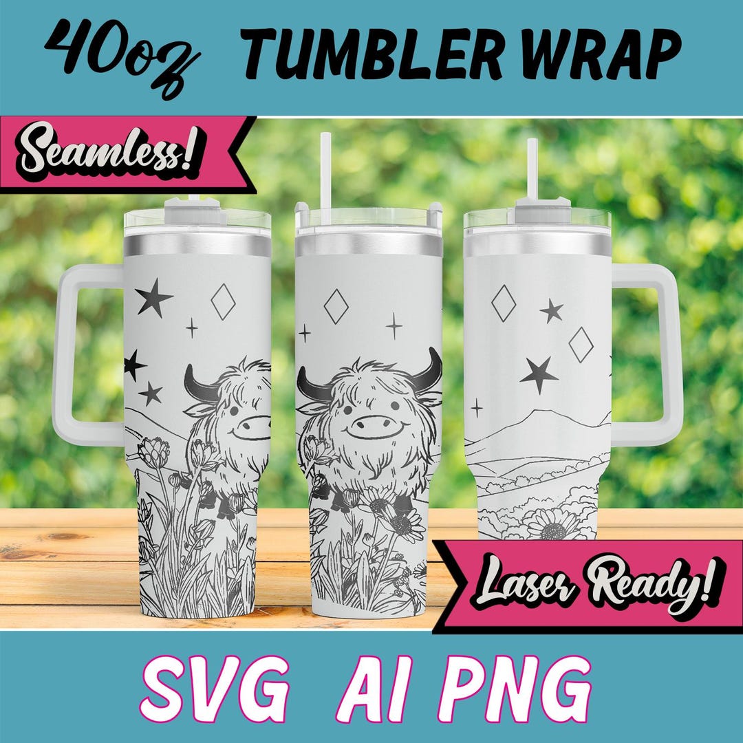 Highland Cow 40 Oz Tumbler Laser Engraved Full Wrap SVG, 40 Oz Tumbler ...