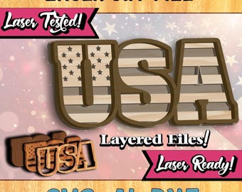 USA Zeichen Laser geschnitten Datei, amerikanische Flagge svg, Amerika svg, svg usa Laser, Glowforge-Projekt, Schichtdesign svg, Sterne und Streifen, Holzschild
