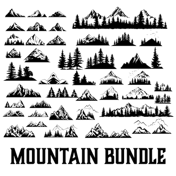 Mountains SVG bundle | Mountains and Trees | Natural Landscape Silhouettes | Mountain Range Clip Art | Commercial Use, Instant download