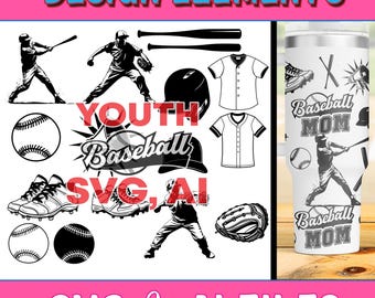 Youth Baseball Bundle | Baseball Clipart | Baseball Ball SVG | Youth Baseball SVG | Baseball Bat SVG | Baseball Stitches Svg | Commercial ok