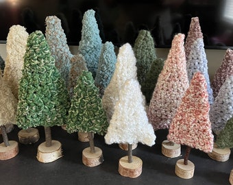 Rustic crocheted Christmas trees