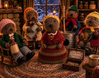 Emmet Otter’s Jug-Band Christmas Inspired Crochet Character Set | Handmade Holiday Collection