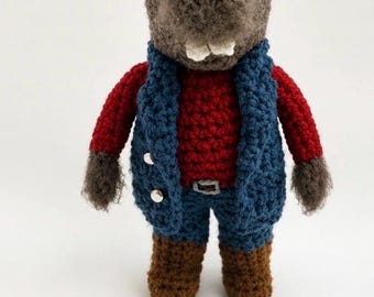 PRE-ORDER **Limited Release** Chuck Stoats – Handmade Crochet Collectible Inspired by Emmet Otter’s Jug-Band Christmas