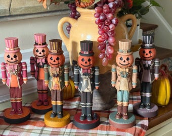 Hand-Painted Halloween Pumpkin Nutcracker Figures