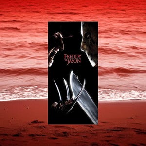 Strandtuch aus 100% Baumwolle, Freddy vs Jason, Jason Vorhees, Krueger,Freitag der 13te, Horrorama, Horror, Slasher, Gore, Hockey Maske, Summer Camp