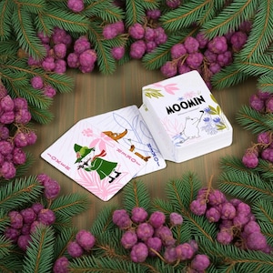 Cartas de los Moomin en blanco y negro, cartas de póker, Moomins, Tove Jansson, niños, Finlandia, Suecia, personajes, cómic, mumintrollen, regalo