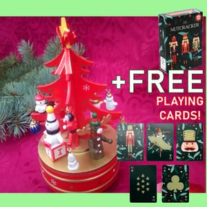 Meccanico Albero di Natale Carillon CAROSELLO 15 cm Nostalgia Vintage Retro Carillon, Giostra in legno con cavalli, Regalo di Natale, Babbo Natale