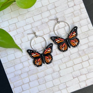 Monarch Earrings, Butterfly dangle, birthday gift,  nature lover , Save the monarchs , Hand painted butterflies, gifts for everyone