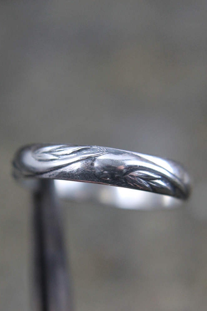 Sterling Silver Wedding Band Embossed Art Nouveau Pattern Etsy