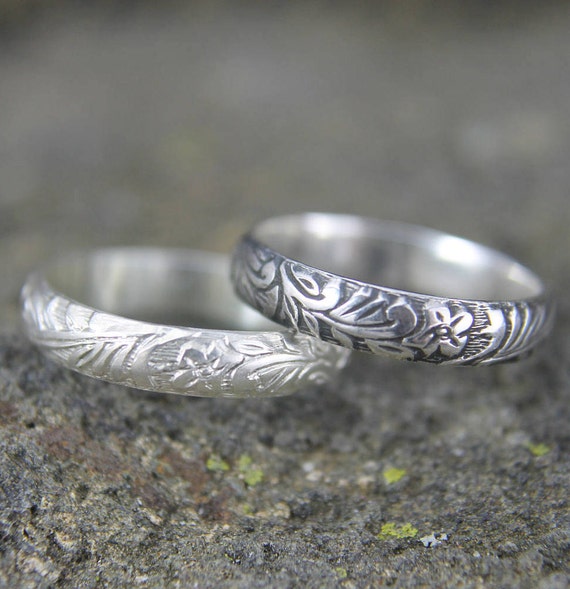 Sterling Silver Floral Vine Promise Ring Embossed Art Nouveau Etsy