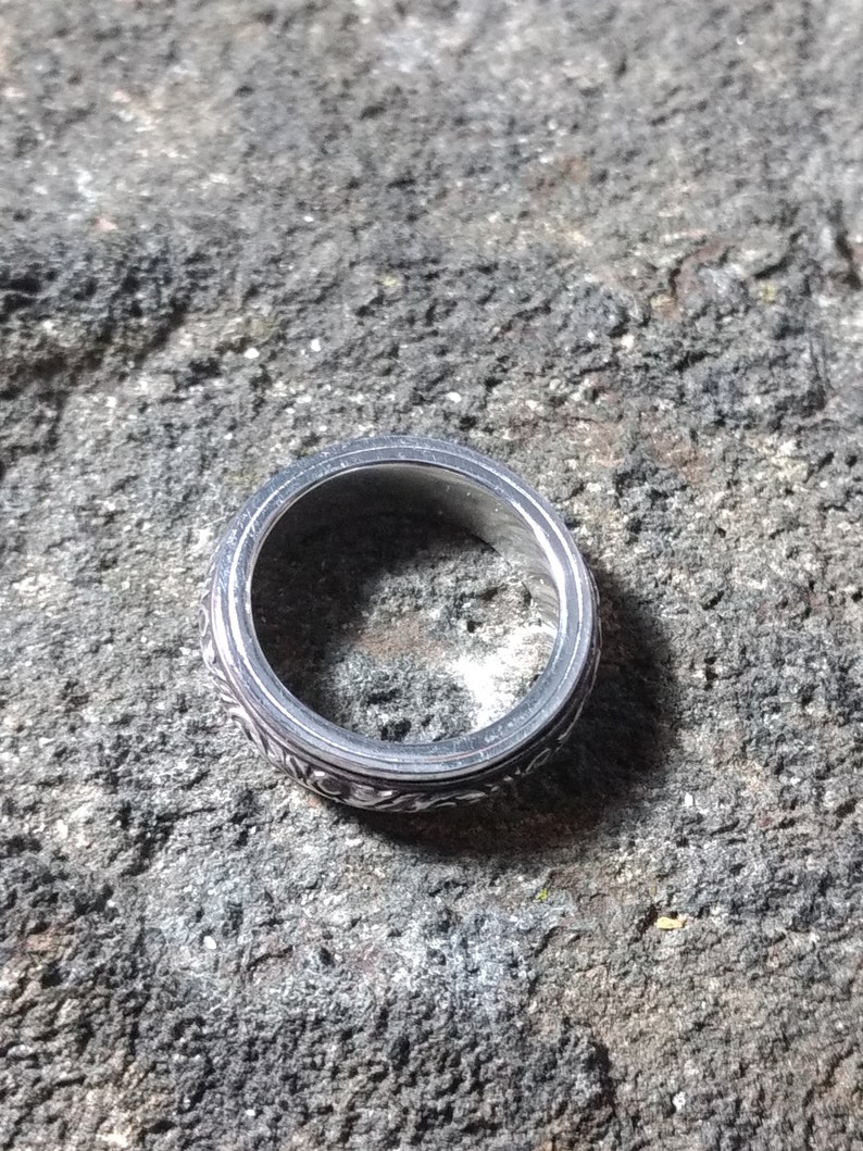Spinner Ring with Thistle Pattern in Sterling Silver Fidget Ring Mens or Ladies Jewelry Gift Wedding Band for Him or Her Vine Design