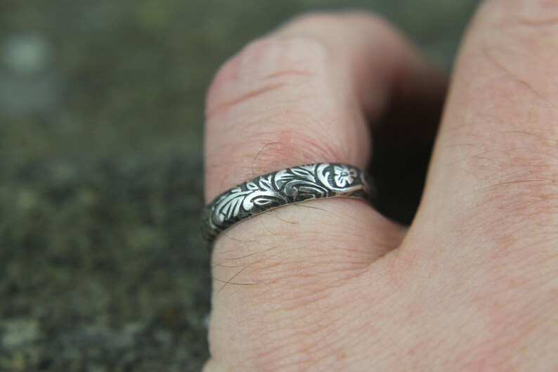 Sterling Silver Floral Vine Promise Ring Embossed Art Nouveau Etsy
