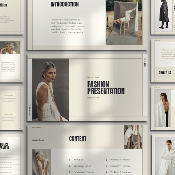 Minimalist and Elegant Fashion Presentation Template for PowerPoint - Earth Tones, Neutral Colours, Beige, Women, Stylish, Simple, Sleek