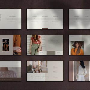 May include: A presentation with a timeline, progress, and other sections. The presentation features images of a woman playing the violin, a woman wearing a hat and a sweater, a woman wearing a white dress, and a woman wearing a striped shirt.