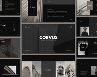 Corvus Minimalist Architecture Presentation - Dark Theme, Black, Beige, Neutral Colors, Sleek, Professional, Business, Company Profile