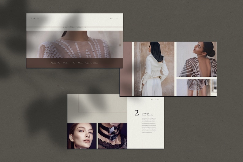 May include: A fashion magazine spread featuring models wearing various white and black outfits. The magazine is open to page two, which features a model wearing a white top and pants with a black choker necklace. The text "2.  Beautiful  Hand-Picked Pieces" is visible on the page.