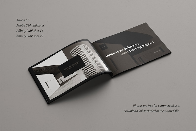 Minimalist Architecture Brochure Template with Dark Theme, Landscape Orientation, and Free Photos for Adobe InDesign and Affinity Publisher image 2
