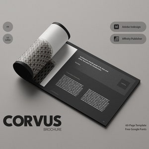 Minimalist Architecture Brochure Template with Dark Theme, Landscape Orientation, and Free Photos for Adobe InDesign and Affinity Publisher