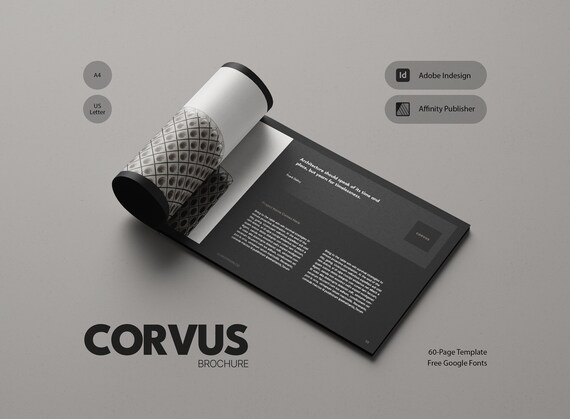 Minimalist Architecture Brochure Template with Dark Theme, Landscape Orientation, and Free Photos for Adobe InDesign and Affinity Publisher