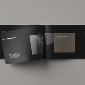 Minimalist Architecture Brochure Template with Dark Theme, Landscape Orientation, and Free Photos for Adobe InDesign and Affinity Publisher image 5