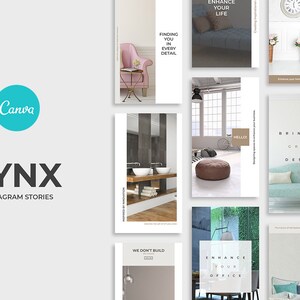 Modelos de histórias do Instagram Lynx com tema de design de interiores e decoração de casa feitos para Canva gratuitamente