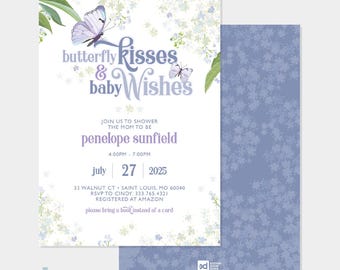 Butterfly Kisses & Baby Wishes Baby Shower Invitation