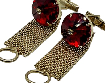 Vintage Gold and Red Rhinestone Men’s Cufflinks 1970’s