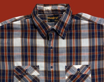 Sears Men's Thumbs Up Plaid Western Style Shirt Size XL 1970's