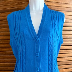 Mid Century Turquoise Blue Sweater Vest Size L Made in Korea