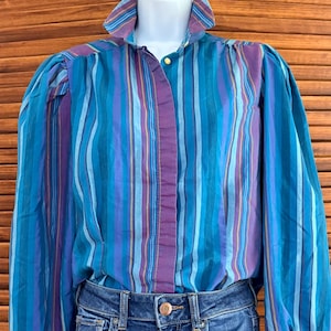 Vintage Eber Etc. Striped Secretary Geek Office Blouse Size M