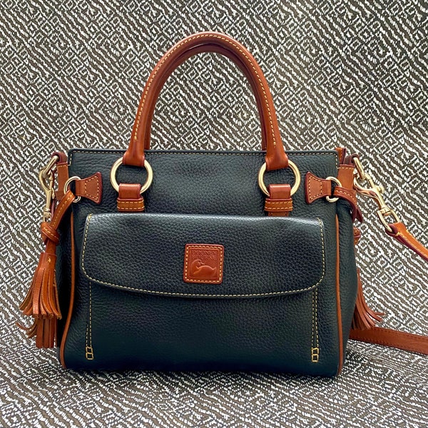 Vintage Dooney and Bourke Navy Pebble Top Handle Satchel Leather Bag 1990's, Vintage Leather Handbag