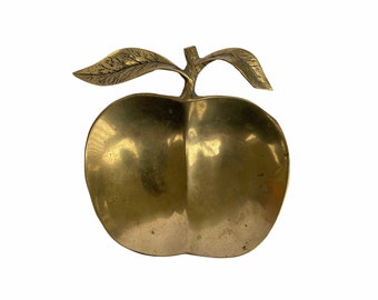 An Apple a Day Catch All Bowl Teacher Gift Gold Trinket Dish Home Decor Metal Dish Vintage Brass Apple Collect All Dish