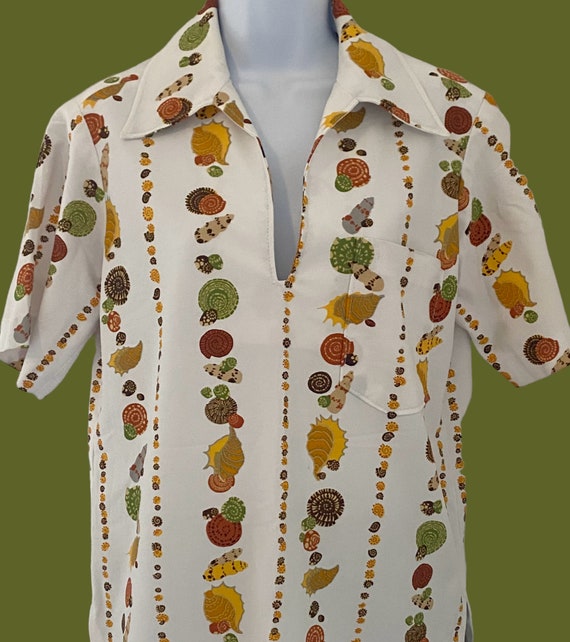 Retro 70's Seashell Polyester Shirt, Vintage 70's… - image 2