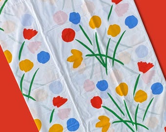 Vintage Marimekko Twin Flat Sheet, Abstract Floral Percale Bedding, Finnish Textiles Bedding