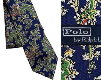 Vintage Ralph Lauren Polo Blue Paisley Patterned Necktie: All Silk Made in Italy