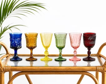 Vintage Colored Wine Glass Mismatched Glassware Set Mid Century Modern Barware Goblet: Choose Your Glasses to Build a Collection