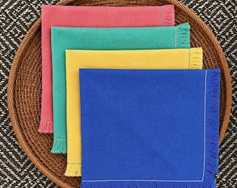 Vintage Colorful Linen Cocktail Napkin Set of 4