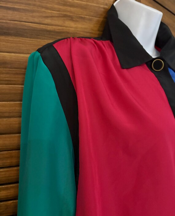 90's Lilli Ann Color Block Silky Polyester Button… - image 6