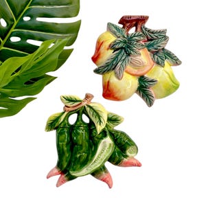 2 Vintage MCM Fruit/Vegetable Wall Plaques or Wall Decor - Fruit and Vegetable Mid Century Wall Hangings or Plaques for Kitchen