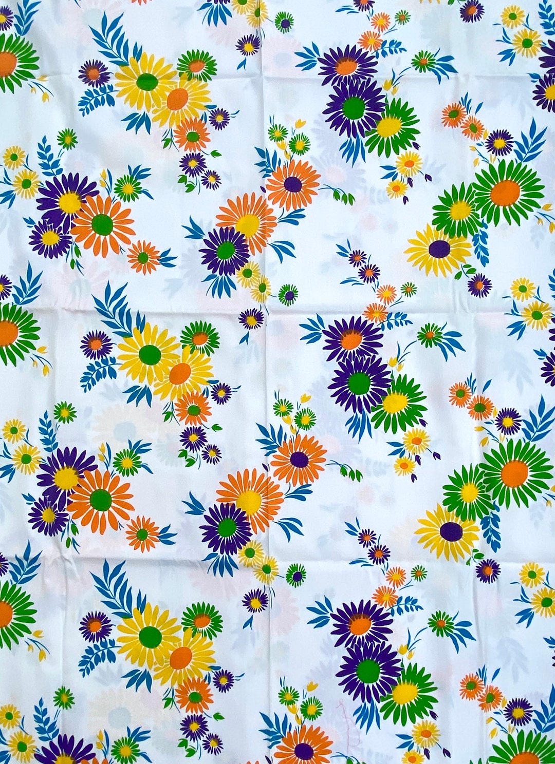 Vintage Daisy Floral Print Cotton Fabric Remnant Vintage Etsy
